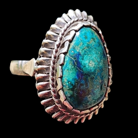 Turquoise Sterling Silver Native American Statement Ring Size 7 Fine Jewelry - Picture 4 of 8